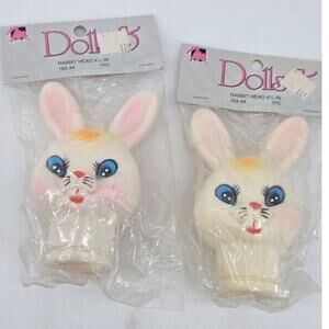 Two 1990s Vintage Rabbit Bunny Heads Crafts Dolls Brand NEW Old Stock
